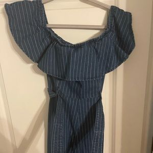 NWOT Denim stripe jumpsuit. Size M